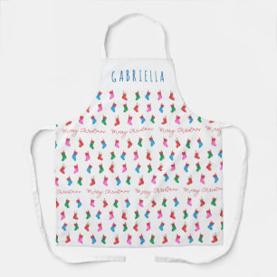 Christmas Stockings Colourful Festive Pattern  Apron