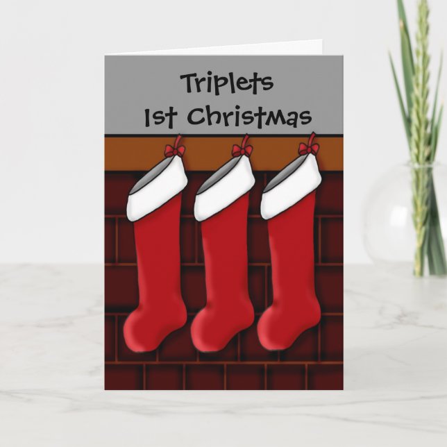 Christmas stockings for triplets1st Christmas Holiday Card (Front)