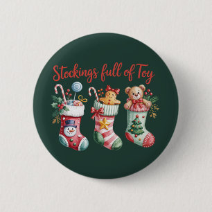 Christmas Stockings Full Of Joy Holiday Preppy  2 Inch Round Button
