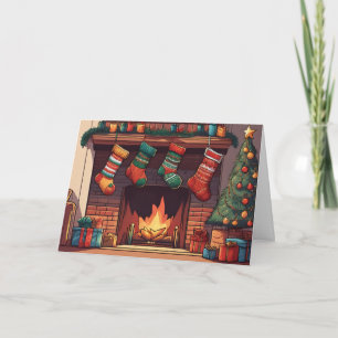 Christmas Stockings Hanging Over Fireplace Holiday Card