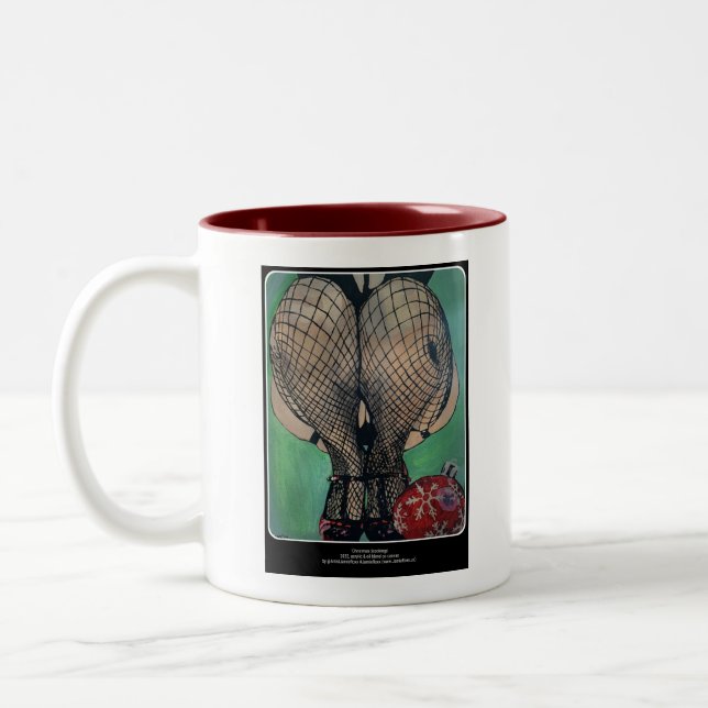 'Christmas Stockings' Painting on a Two-Tone Coffee Mug (Left)