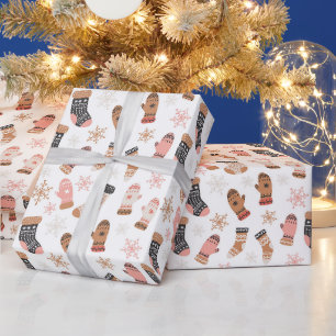 Christmas Stockings Snowflakes Gloves Holiday Wrapping Paper