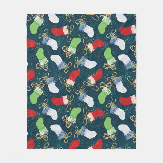 Christmas stockings, watercolor seamless pattern. fleece blanket (Front)