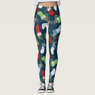 Christmas stockings, watercolor seamless pattern. leggings