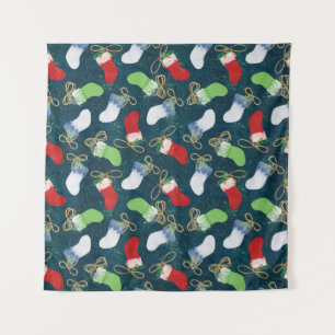 Christmas stockings, watercolor seamless pattern. tapestry