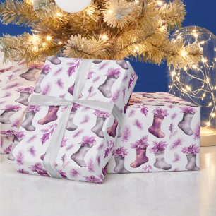 Christmas Stockings Winter Berries Christmas Wrapping Paper