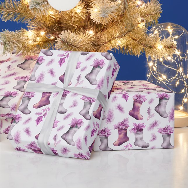 Christmas Stockings Winter Berries Christmas Wrapping Paper (Holidays)