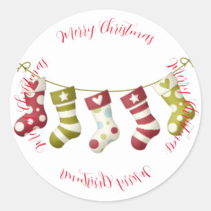 Christmas Stockings with Merry Christmas greeting Classic Round Sticker