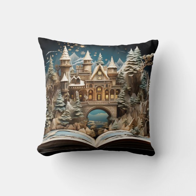 Christmas Storybook Castle Pop-Up Wonderland Throw Pillow (Front)