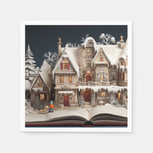 Christmas Storybook Manor With Child & Dog Napkin