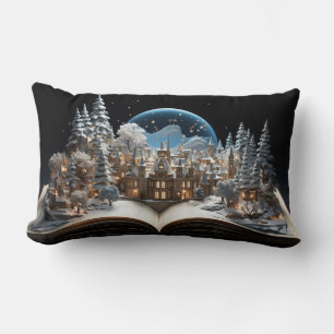 Christmas Storybook Snow-Globe Village Lumbar Pillow