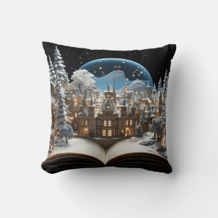 Christmas Storybook Snow-Globe Village Throw Pillow