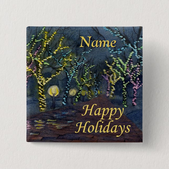 Christmas street 2 inch square button (Front)