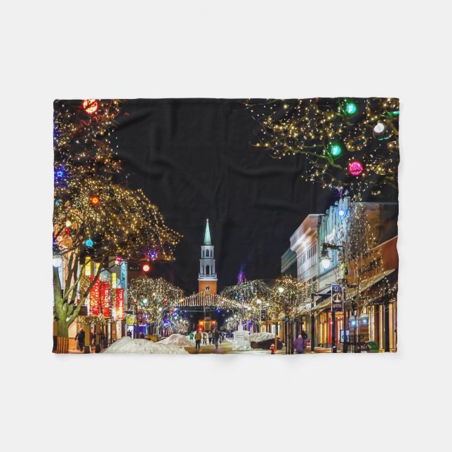 Christmas Street Church and Snow Fleece Blanket (Front (Horizontal))