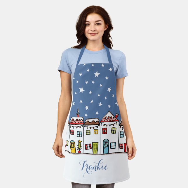 Christmas Street Snow Scene Apron (Worn)
