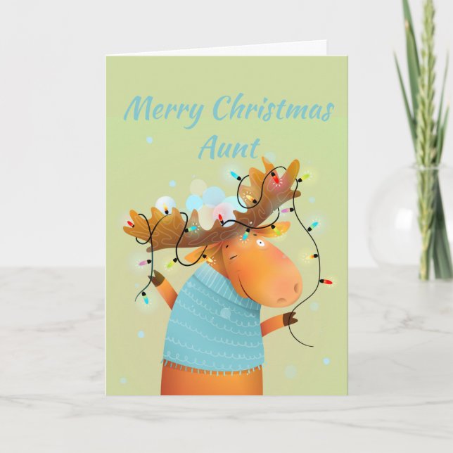 Christmas Stress Free Fun Moose Animal Aunt Holiday Card (Front)