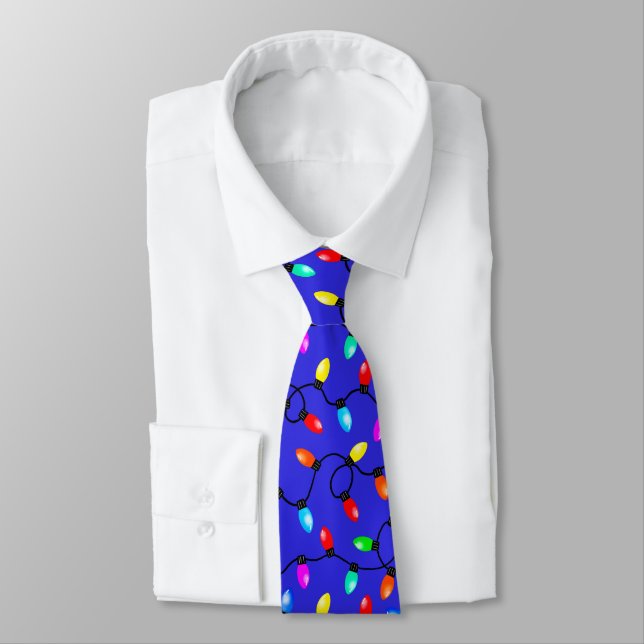 Christmas String Lights Pattern Tie (Tied)