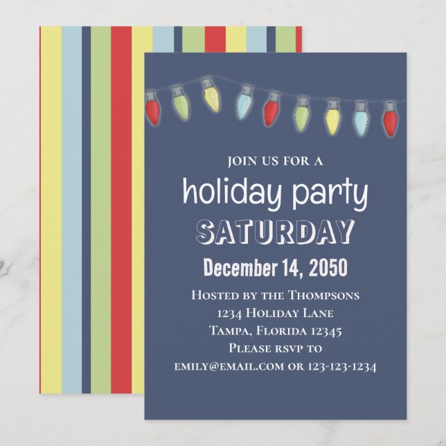 Christmas String Lights Whimsical Cute Typography Invitation (Front/Back)