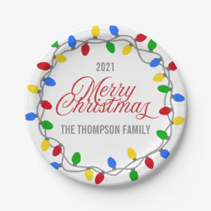 Christmas String of Lights Circle Custom Paper Plate