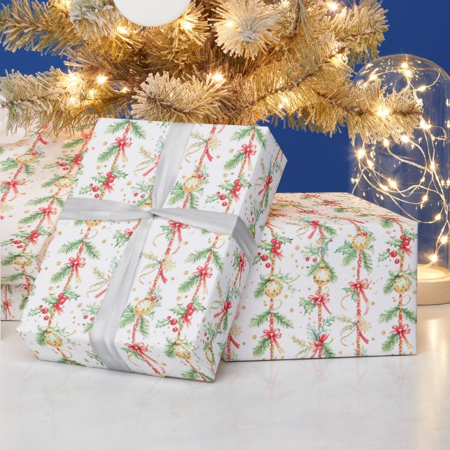 Christmas String Ornaments Baubles Wrapping Paper (Holidays)