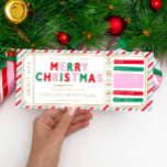Christmas Stripe Concert Ticket Gift Voucher Card<br><div class="desc">This fake Christmas concert gift voucher design features a festive red,  pink and green stripe design. The "Merry Christmas" heading is an image that cannot be edited. All of the other text is fully editable. For more advanced customization of this design,  simply select the "Customize It" button above.</div>
