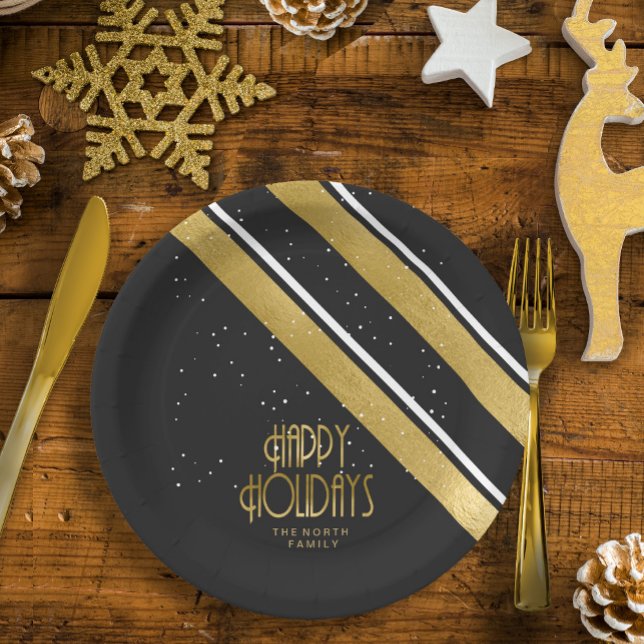 Christmas Stripe Pattern Gold/Black ID862 Paper Plate (Creator Uploaded)