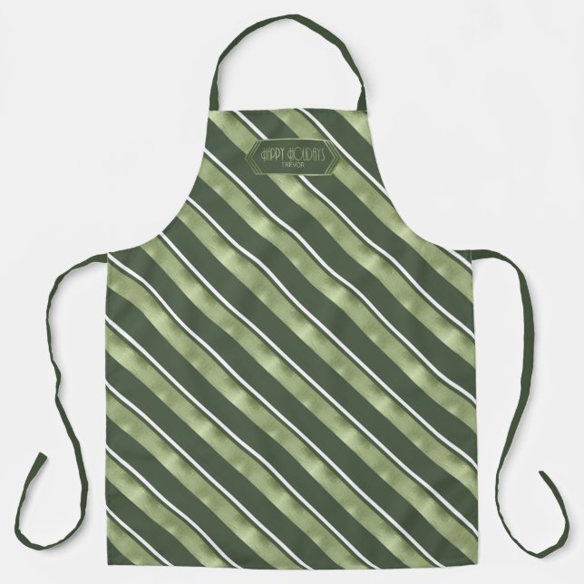 Christmas Stripe Pattern Green/White ID862 Apron (Front)