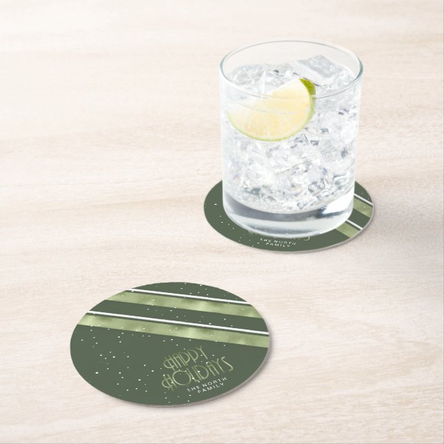 Christmas Stripe Pattern Green/White ID862 Round Paper Coaster (Insitu)