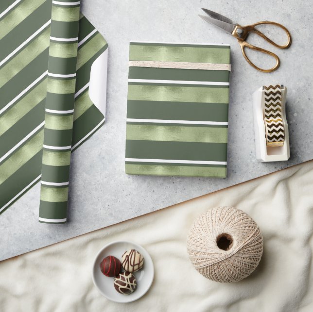 Christmas Stripe Pattern Green/White ID862 Wrapping Paper (Crafts)