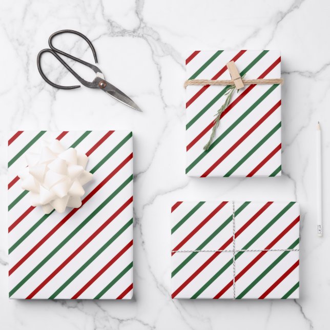Christmas Stripe Pattern Red Green White  Wrapping Paper Sheet (Front)