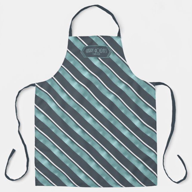 Christmas Stripe Pattern Teal/White ID862 Apron (Front)