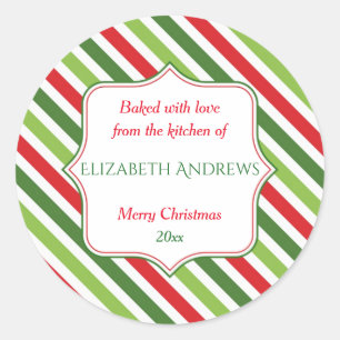 Christmas Stripes, Baked with Love, Custom Classic Round Sticker