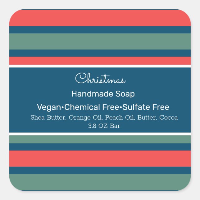 Christmas Stripes Handmade Soap Lip Scrub Beauty Square Sticker (Front)