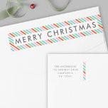 Christmas Stripes | Modern Colorful Cute Address Wrap Around Label<br><div class="desc">Beautiful, cute diagonal christmas candy stripe pattern wrap around label in striking shades of red, green, blue and pink in a modern, 'scandi 'scandinavian design style. This versatile label matches our candy stripe holiday cards and can be personalized with your own greeting in place of "Merry Christmas", your family name...</div>