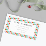 Christmas Stripes | Modern Colourful Cute Address Label<br><div class="desc">Beautiful, cute diagonal christmas candy stripe pattern return address label in striking shades of red, green, blue and pink in a modern, 'scandi 'scandinavian design style. This versatile label matches our candy stripe holiday cards and can be personalized with your own greeting in place of "Merry Christmas", your family name...</div>