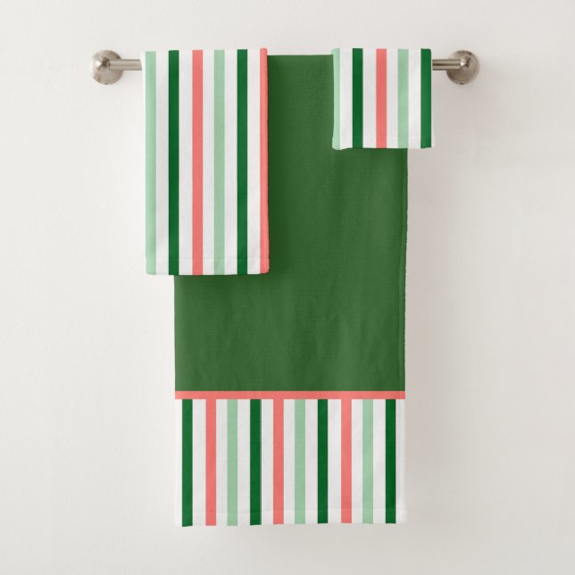 Christmas Stripes on Green Bath Towel Set (Insitu)
