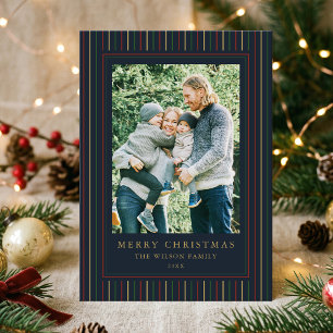 Christmas Stripes One Photo Holiday Card
