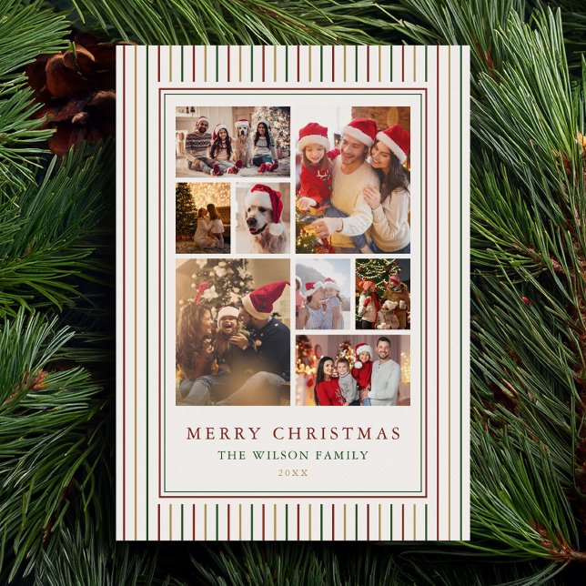 Christmas Stripes Photo Collage Carte de vacances (Créateur téléchargé)