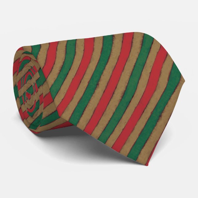 Christmas Stripes Red, Green and Brown Tie (Rolled)