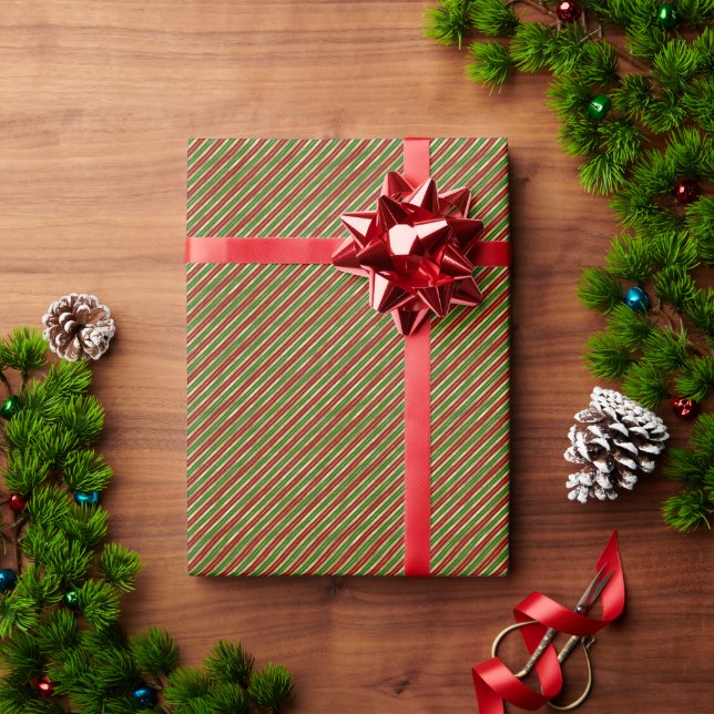 Christmas Stripes Red Green Gold  Wrapping Paper (Holiday Gift)