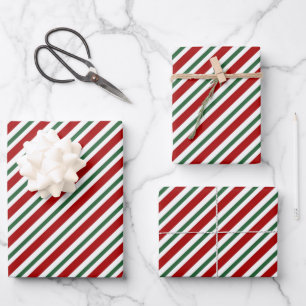 Christmas Stripes Red Green White Wrapping Paper Sheet