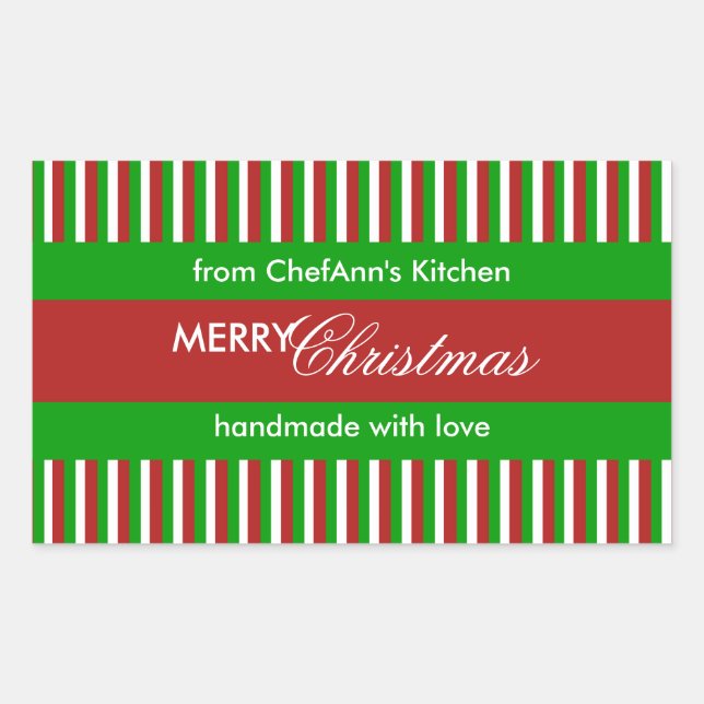 Christmas Stripes red Kitchen Label Rectangle (Front)