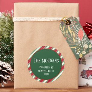 Christmas Stripes Round Return Address Label