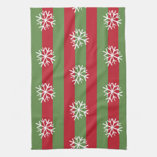 Christmas Stripes Snowflakes Festive Red Green Kitchen Towel