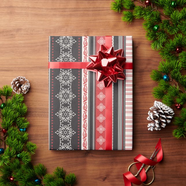 Christmas stripes with snowflake reindeer pattern wrapping paper (Holiday Gift)