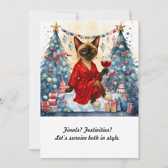 Christmas Study Break Invitation Siamese Cat (Front)