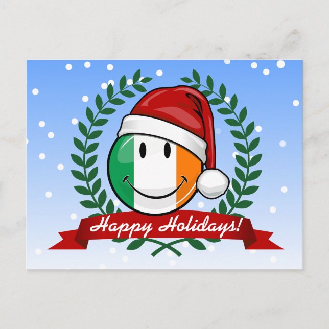 Christmas Style Smiling Irish Flag Holiday Postcard (Front)