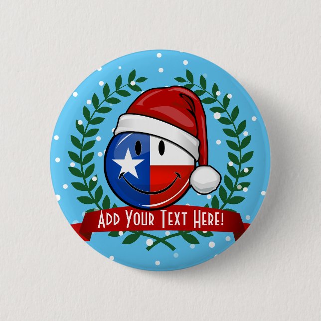Christmas Style Smiling Texas Flag 2 Inch Round Button (Front)