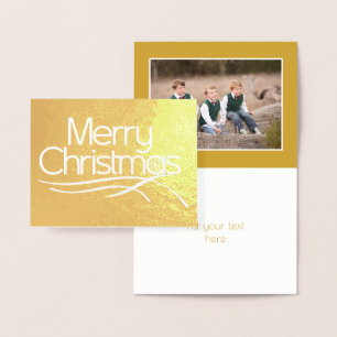 Christmas stylized script and snowflake photo gold foil card