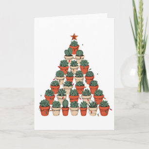 Christmas Succulent Cactus Tree Shape Xmas Lights Card